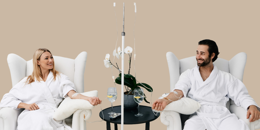 a couple having IV Therapy
