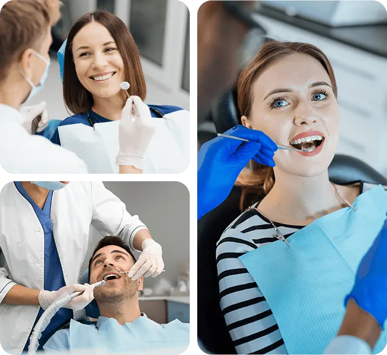collage of patients in a dental clinic